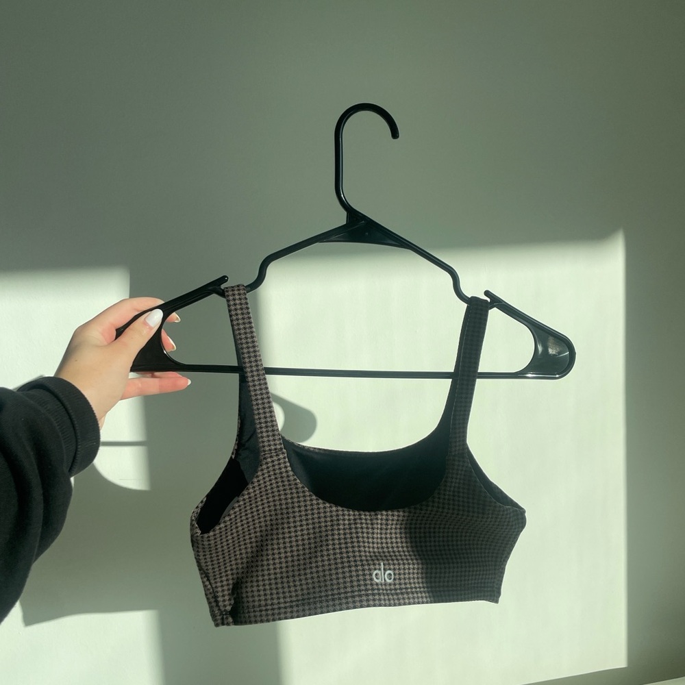 ALO Yoga Black and Brown Checkered Sports Bra